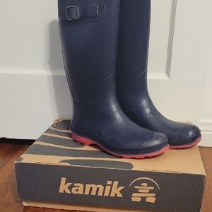 Kamik Size 10 Rain Boots. Blue with Pink Soles